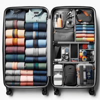 An open suitcase that is neatly packed
